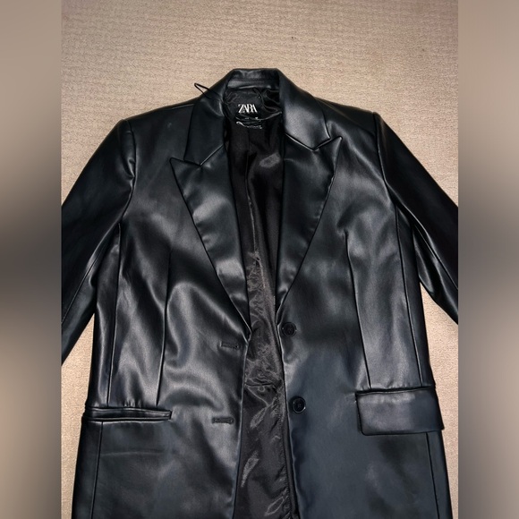 Zara Black Leather Blazer - Picture 2 of 2